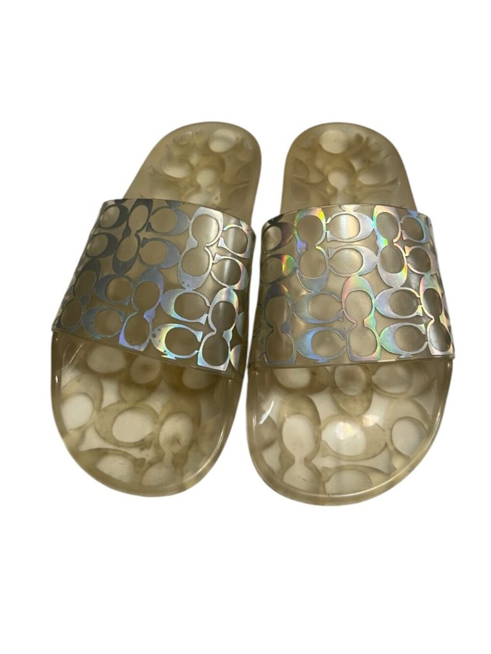 Coach Clear Signature Logo Jelly Slides Iridescent Size 6M Women’s Sandals
